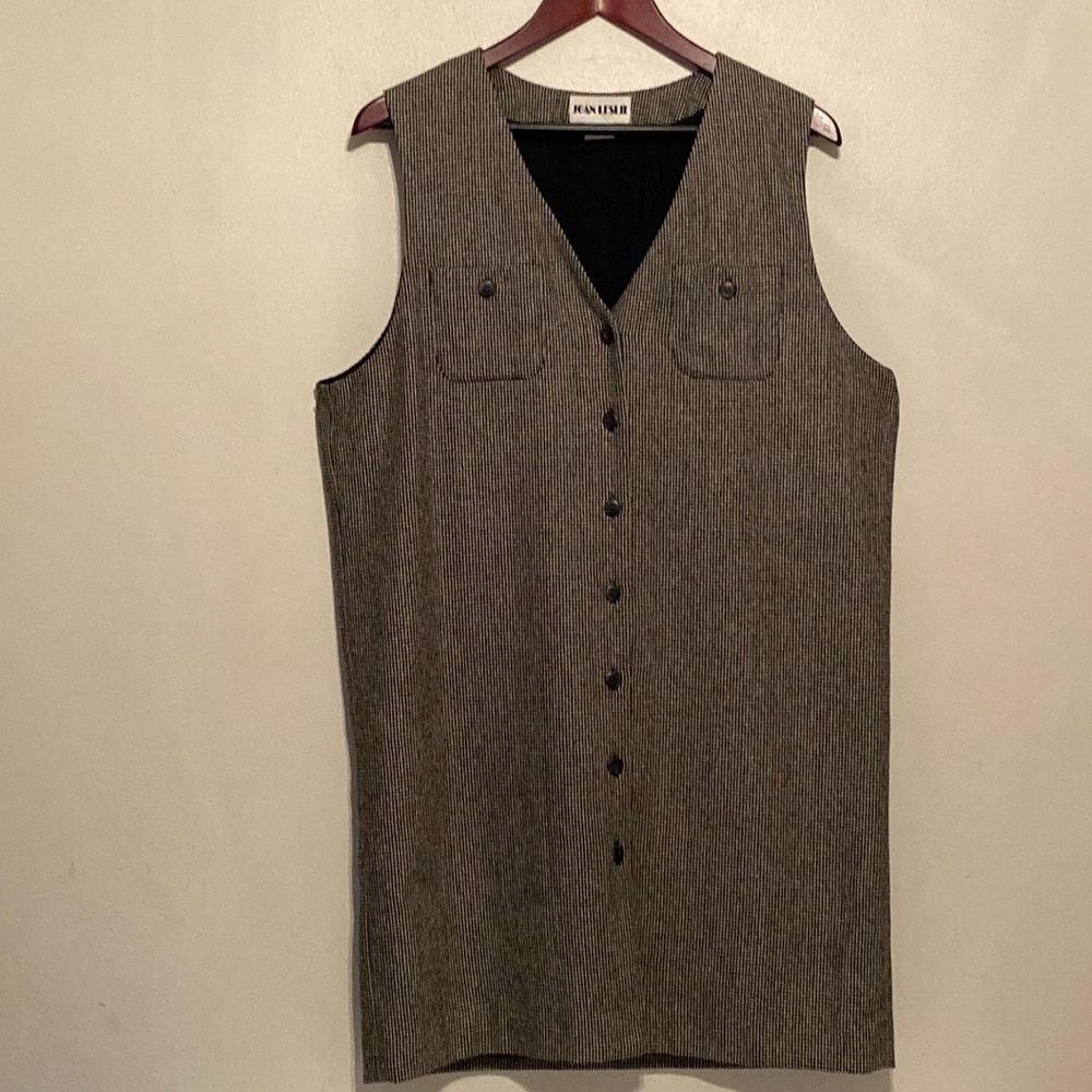 Joan Leslie Vintage Black  & White Houndstooth Wool Button-Down Dress size 12